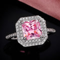 Silver Tone Pink Square Stone Halo Ring Jewelry Design view 3