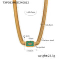 Gold Titanium Steel Herringbone Necklace Bracelet Square Glass view 8