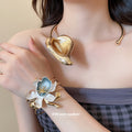 Gold Flower Collar Necklaces and Enamel Flower Cuff Bracelet view 4