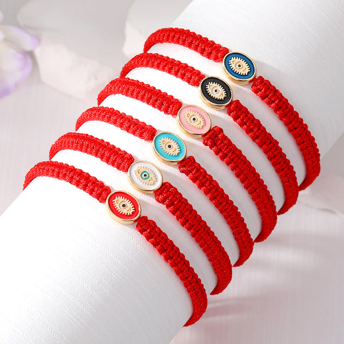 Red Woven Cord Oval Evil Eye Adjustable Bracelets in Six Colors