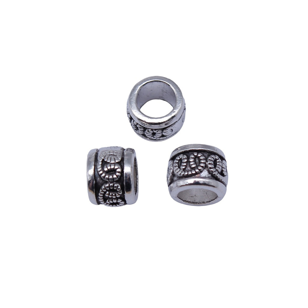 8.9x8.9x7mm 1.25g Antique Silver Zinc Alloy Carved Floral Round Large Hole Spacer Beads for Bracelet Making
