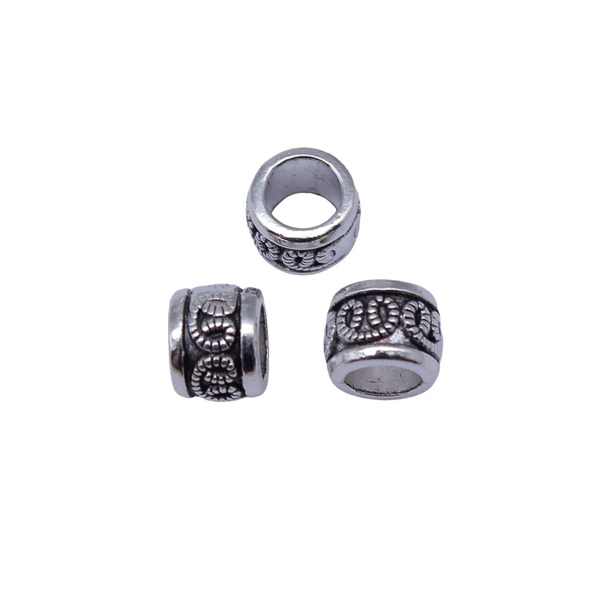 8.9x8.9x7mm 1.25g Antique Silver Zinc Alloy Carved Floral Round Large Hole Spacer Beads for Bracelet Making