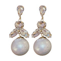 Crystal Leaf Cluster and Pearl Look Statement Drop Earrings view 5