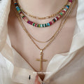 Gold Multicolor Heishi Bead Figaro Chain Necklace Styles view 1