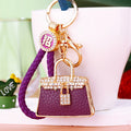 Jeweled Leather Handbag Keychains in Five Colors with Braided and Plain Loops view 11