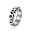 Steel Flower Spinner Ring Black Daisy Motif Sizes 6-13 view 2