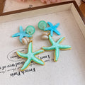 Gradient Starfish Drop Stud Earrings in Pink and Mint view 7