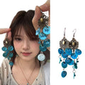 Antique Tone Shell Sequin Drop Earrings with Reflective Details view 5