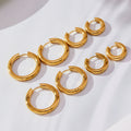 Thick Hoop Huggie Earrings Gold Steel Two-Tone Sizes view 3