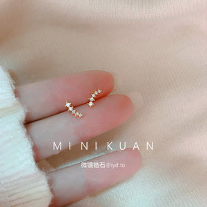 Gold Tone Mini Clear Stone Branch Stud Earrings For Women