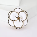 Layered Camellia Flower Enamel Brooch in Black or White view 2