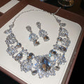 Silver Crystal Teardrop Oval Necklace Drop Earrings Set view 6