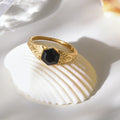 Black Natural Stone Hexagonal Ring in Gold Tone Sizes Six to Eight view 3