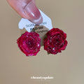Deep Pink Preserved Rose Stud Earrings With Glossy Petals view 2