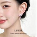 Silver Tone Lavender Ribbon Bow Clear Stone Flower Stud Earrings view 2