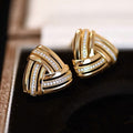 Gold Tone Triangle Interwoven Clear Pavé Stud Earrings Pair view 2