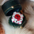 Red Oval Clear Floral Halo Cocktail Ring Sizes 6-10 view 3