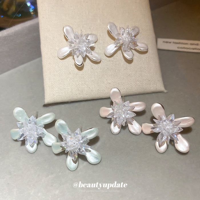 Pastel Crystal Flower Stud Earrings Fashion Jewelry