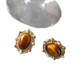 Amber Oval Stud Earrings with Clear Crystal Halo Frames view 5