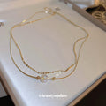 Gold Double Layer Iridescent Pearl Snake Chain Necklace view 2