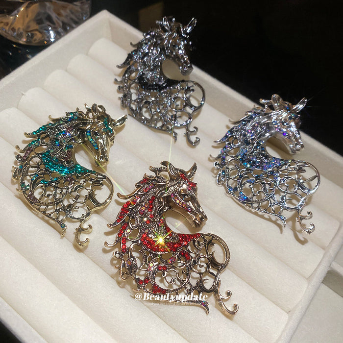 Filigree Rhinestone Horse Head Brooch Red Green Styles