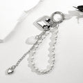 Silver Tone Heart Charm Keychain With Faux Pearl Bead Strand view 3