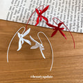 Long Metal Flower Hook Earrings in Red and White Jewelry Pair view 4