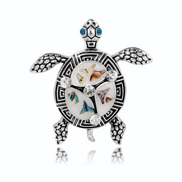 Black Silver Tone Sea Turtle Metal Brooch Pin for Jackets and Lapels