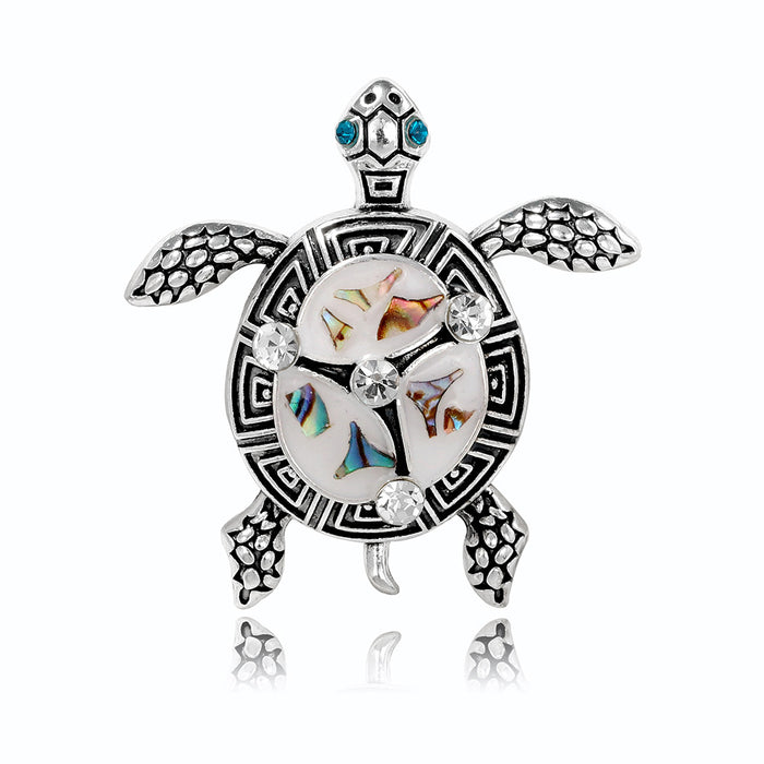Black Silver Tone Sea Turtle Metal Brooch Pin for Jackets and Lapels
