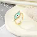 Gold Tone Marquise Enamel Evil Eye Adjustable Open Rings view 5