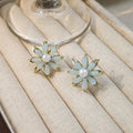 Green and Blue Petal Pearl Look Flower Stud Earrings view 2