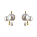 Gold Bar Asymmetric Triple White Pearl Stud Earrings view 5