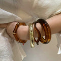 Acrylic Bamboo Wave Amber Gold Hinge Bangle Six Styles view 3