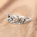 Antique Silver Openwork Flower Band Ring Sizes 6-10 view 3
