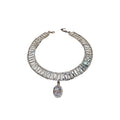Silver Rhinestone Mesh Wide Choker Oval Crystal Drop Pendant view 5