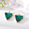 Gold Tone Oversized Faceted Triangle Crystal Hook Earrings view 5