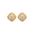 Gold Tone Round Crystal Cluster Stud Earrings With Floral Pattern view 5