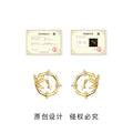 Gold Bamboo Circle Star Drop Stud Earrings CZ Accents view 3