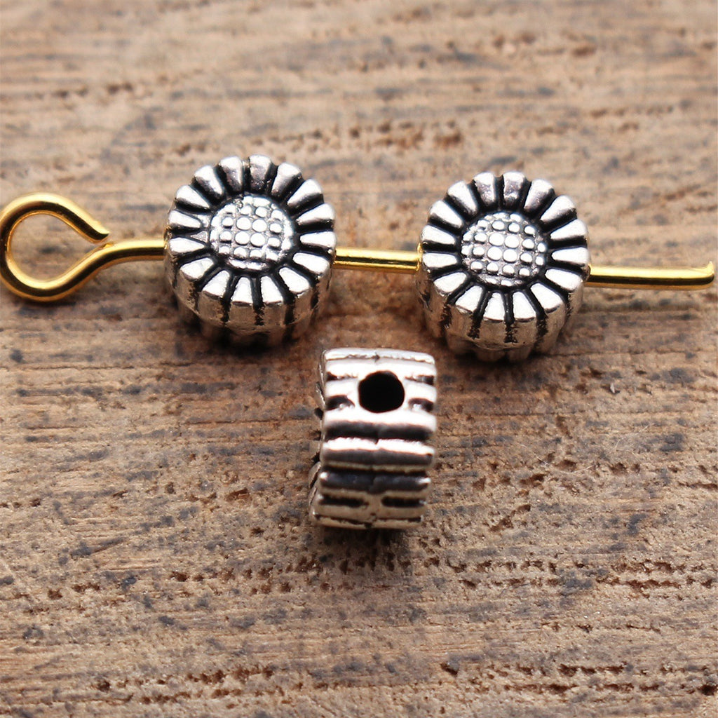 5.5x5.5x3.4mm 0.36g Multicolor Zinc Alloy Double Sided Sunflower Round Spacer Beads for DIY Jewelry Making