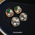 Gold Tone Oval Stud Earrings With Colorful Crystal Accents view 3