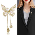 Gold Filigree Butterfly Brooch With Twin Crystal Chain Drops view 3
