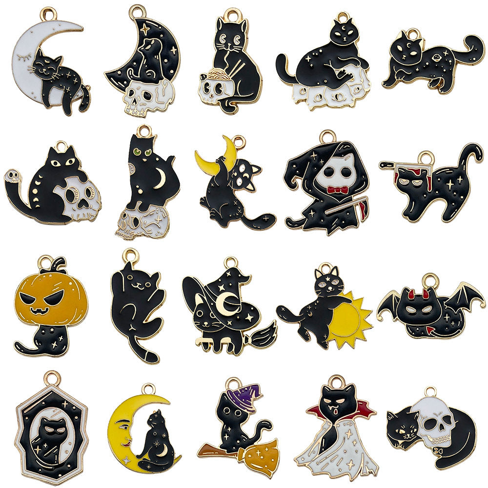 Enamel Zinc Alloy Skull Cat Halloween Charm Pendant for DIY Earrings Necklace Keychain