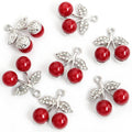 Tiny Red Cherry Enamel Metal Jewelry Charms, 4 Designs view 7