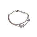 Silver Tone Double Strand Butterfly Bracelet With Clear Crystal Row view 5