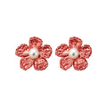 Woven Floral Stud Earrings With Pearl-Look Centers view 5
