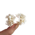 White Flower and Pearl Cluster Statement Stud Earrings view 5