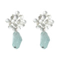 Silver Tone Flower Cluster And Pale Blue Rough Stone Drop Earrings view 5