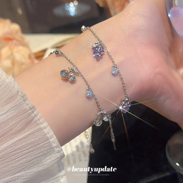 Crystal Cherry Grape Pendant Chain Bracelets Silver Two Styles