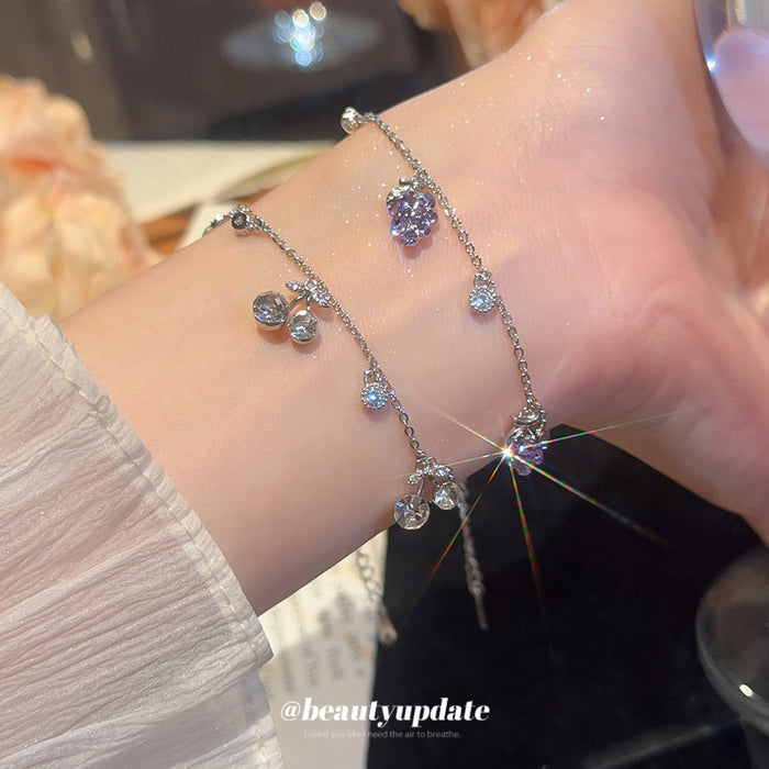 Crystal Cherry Grape Pendant Chain Bracelets Silver Two Styles