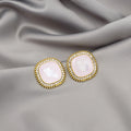 Square Shell Look Crystal Border Statement Stud Earrings view 9